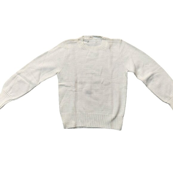 Vintage 1940s-1950s White Long Sleeve Knit Crewneck Sweater Size Small - Picture 1 of 6